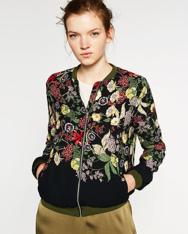 FLORAL PRINT BOMBER JACKET