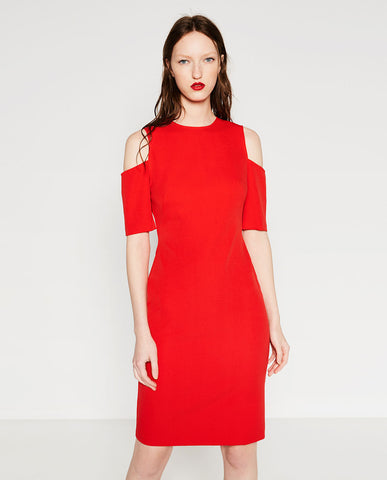 SHIFT DRESS WITH CUT-OUT SHOULDERS