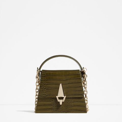 EMBOSSED CITY BAG WITH CHAIN HANDLE