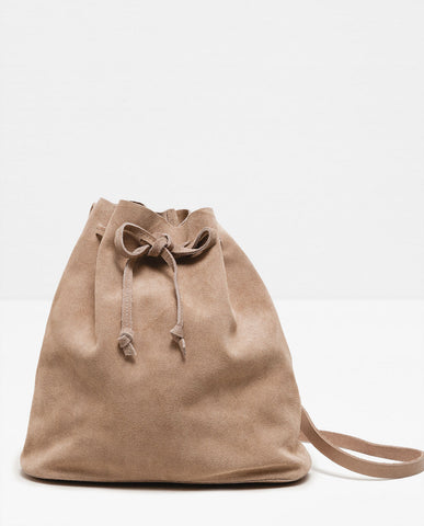 DRAWSTRING SUEDE LEATHER HANDBAG